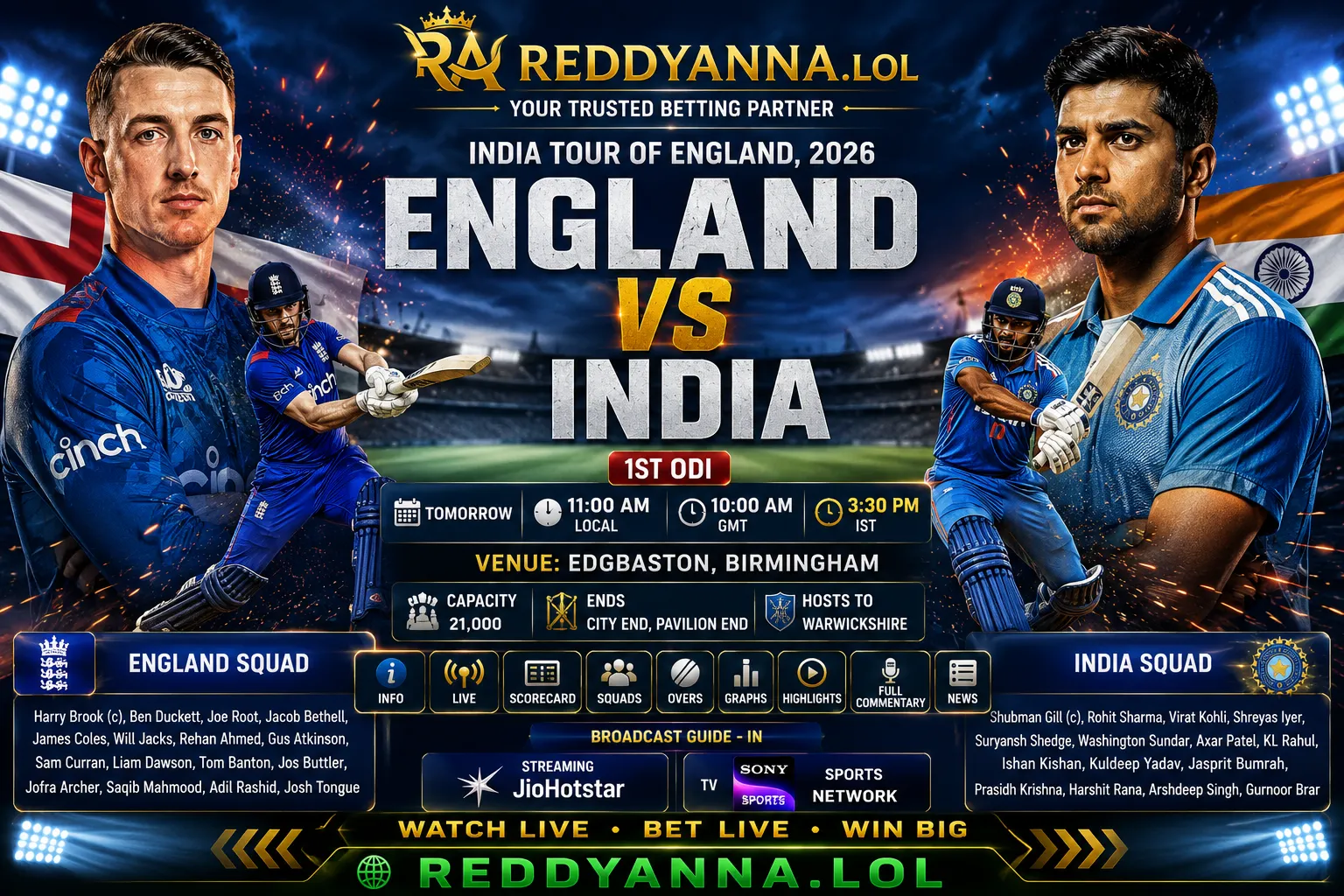 England vs India 1st ODI 2026 – Edgbaston Match Guide