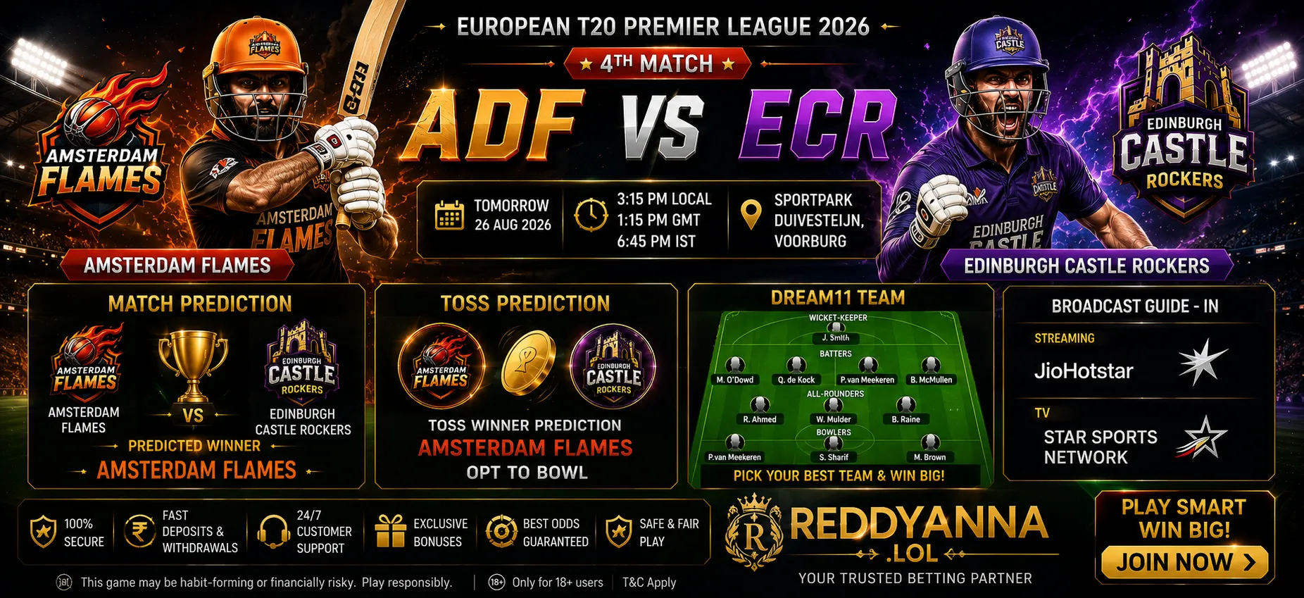 ADF vs ECR match prediction European T20 Premier League 2026