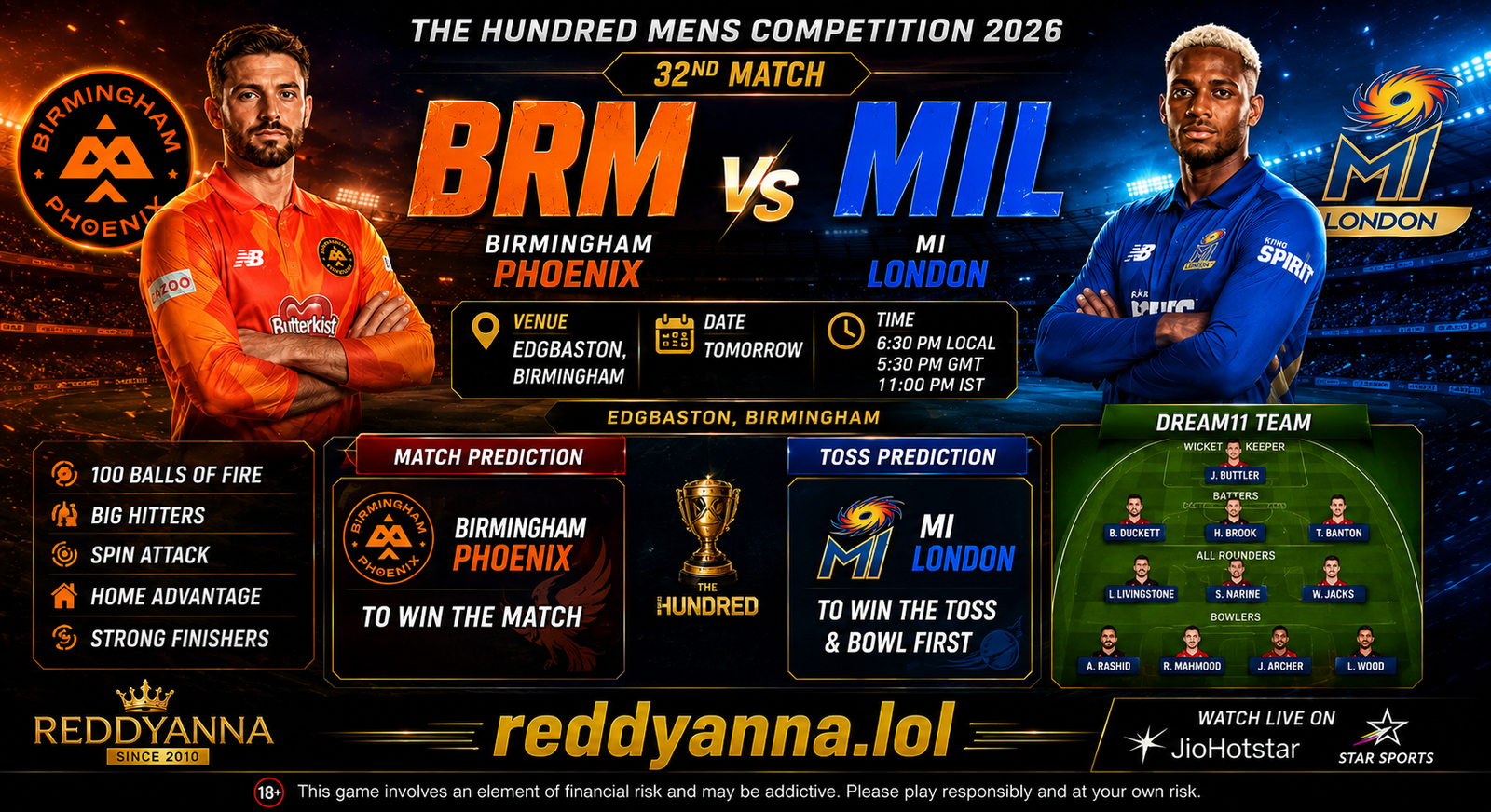 BRM vs MIL match prediction The Hundred 2026