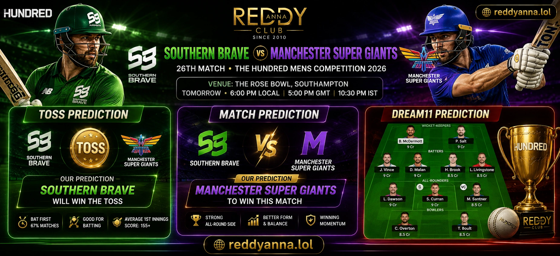 SOU vs MSG match prediction The Hundred 2026