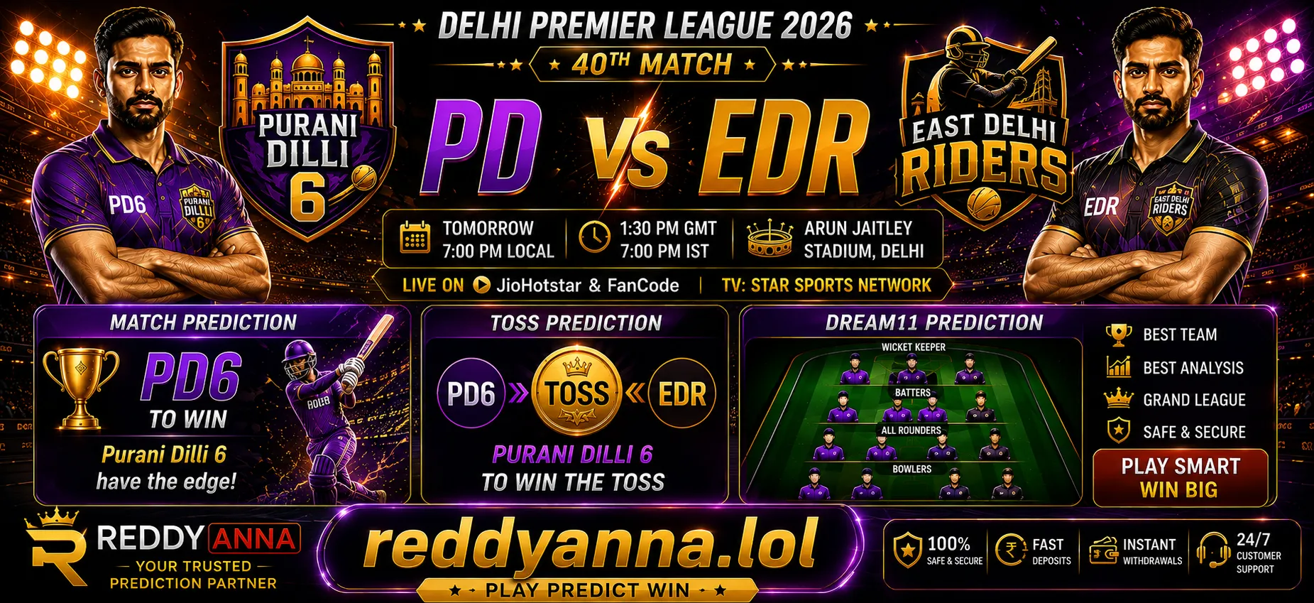 PD vs EDR match prediction Delhi Premier League 2026