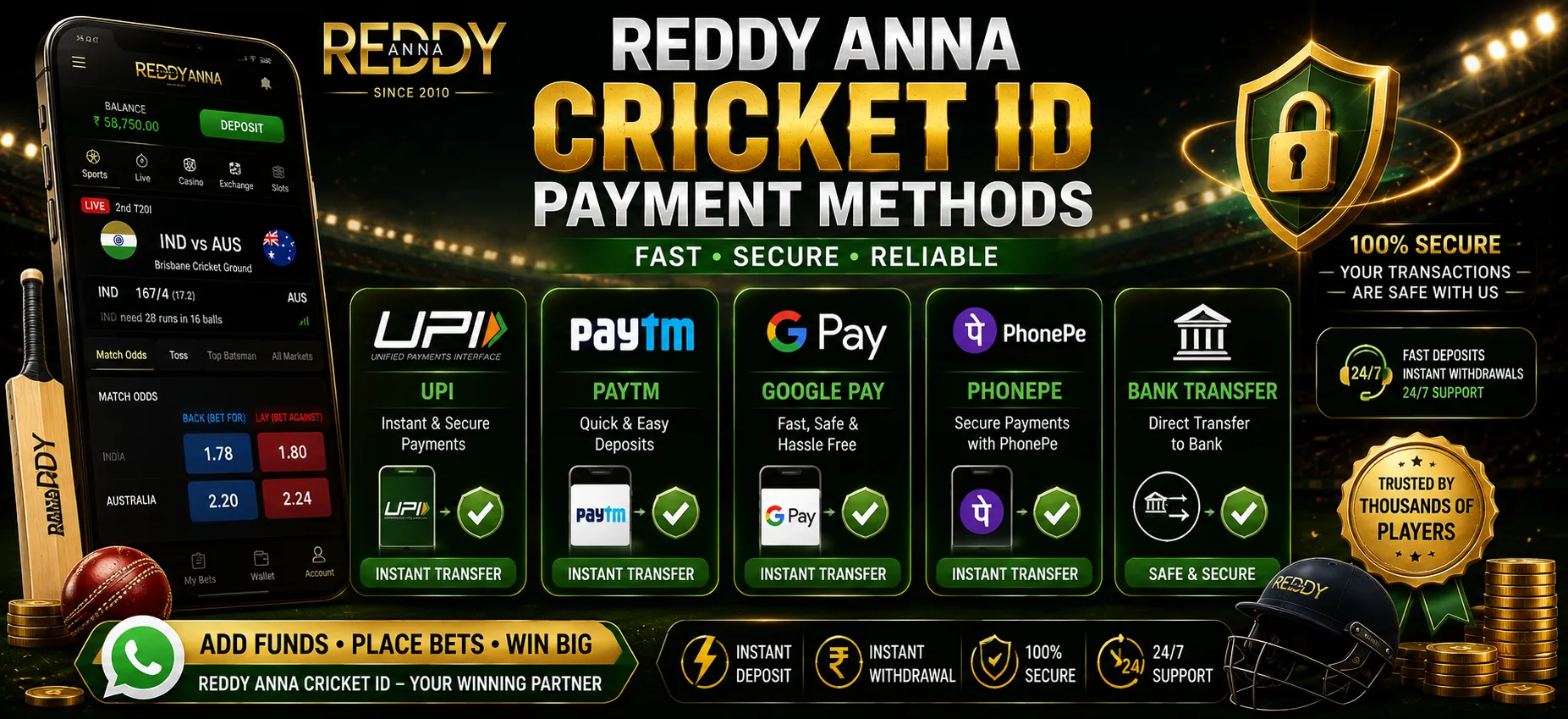 Reddy Anna Cricket ID Payment Methods - UPI, Paytm, Google Pay, Bank Transfer