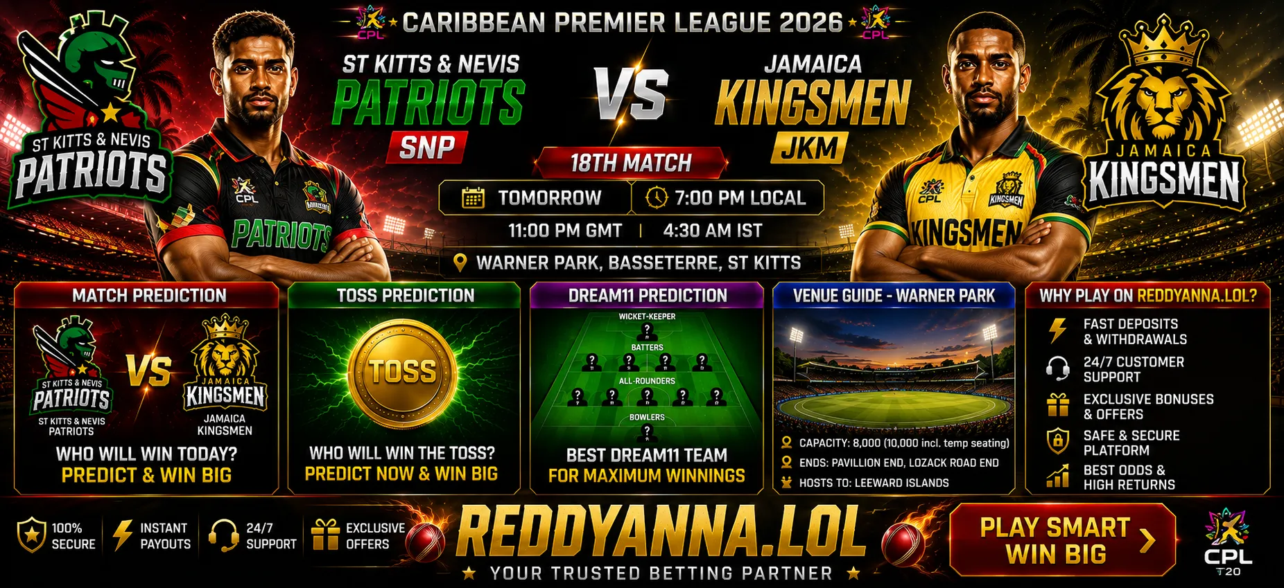 SNP vs JKM match prediction Caribbean Premier League 2026