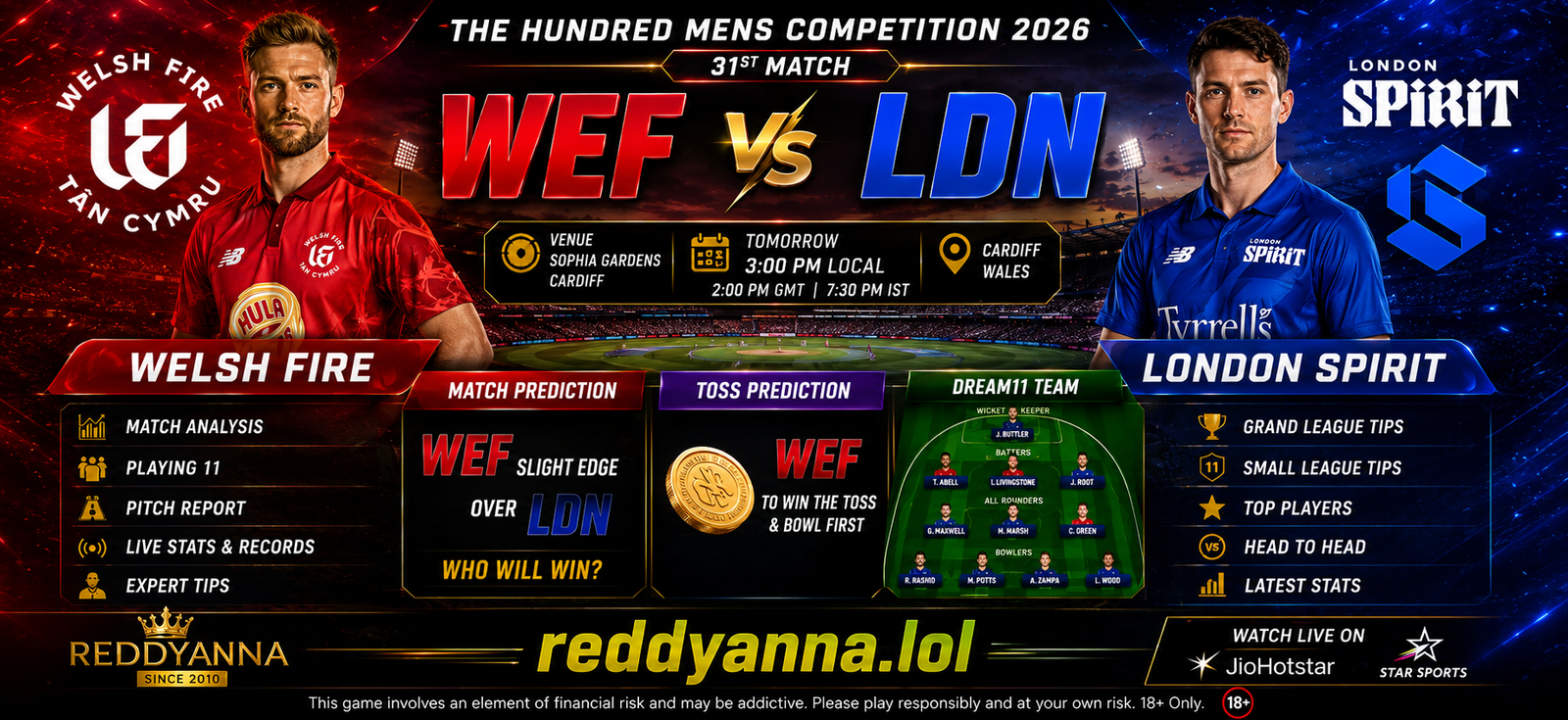WEF vs LDN match prediction The Hundred 2026