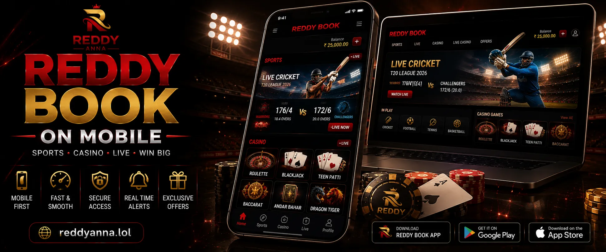 Reddy Book Mobile App - Bet on the Go